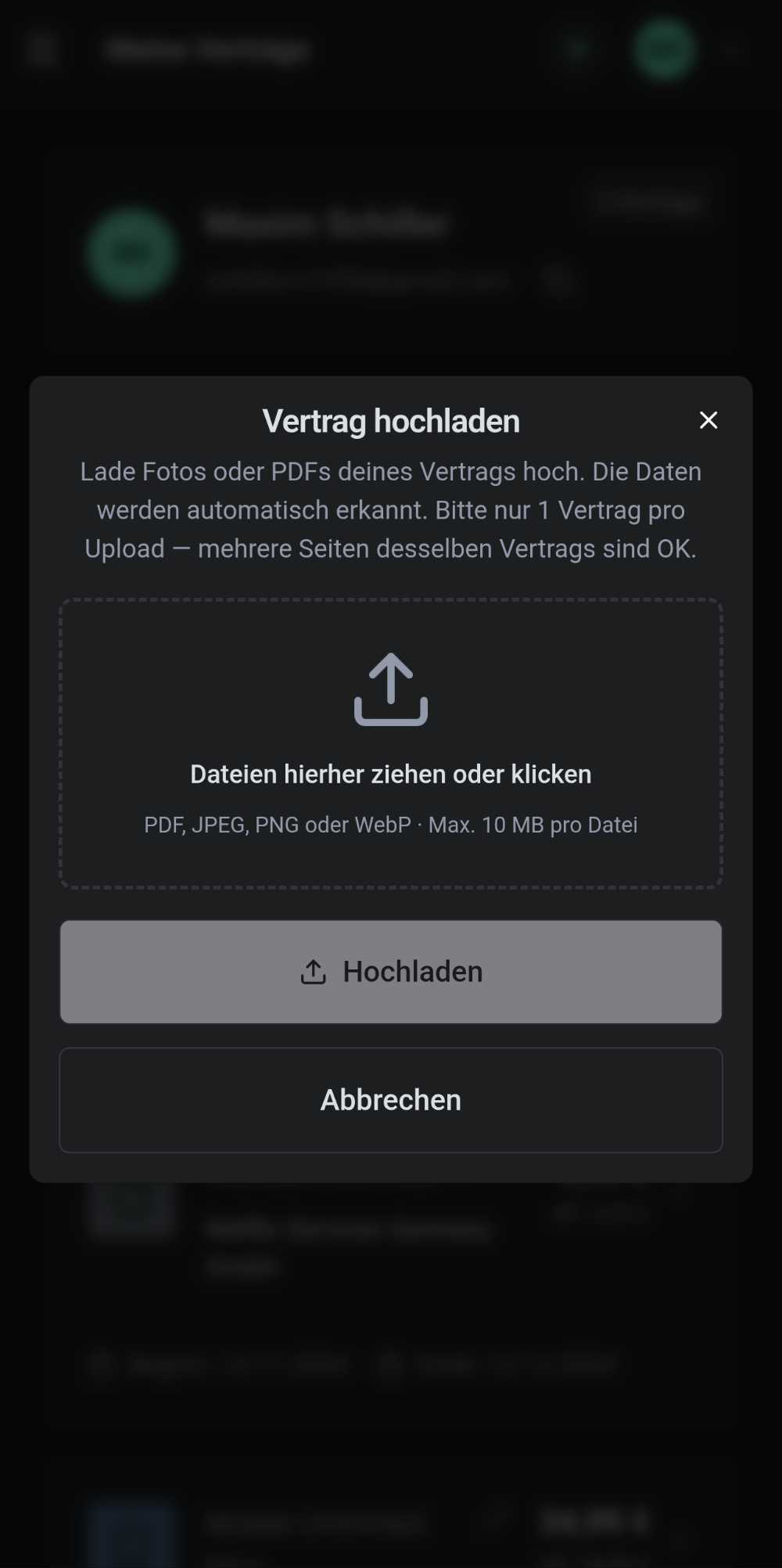 Vertrag per Foto oder PDF hochladen